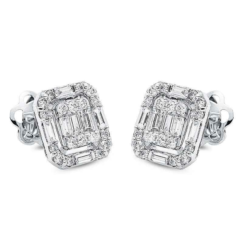 Ohrstecker 18 kt WG, 14 Bag. 0,33 ct, F-si, 36 Brill. 0,30 ct, F-si