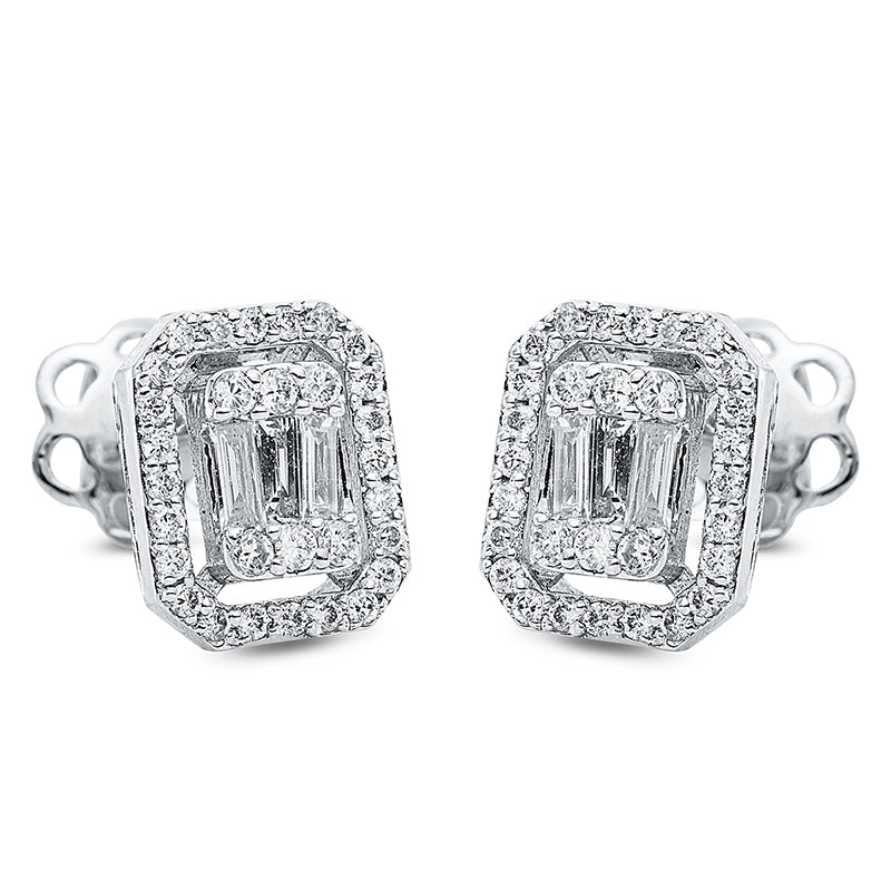 Ohrstecker 18 kt WG, 6 Bag. 0,14 ct, F-si, 60 Brill. 0,22 ct, F-si