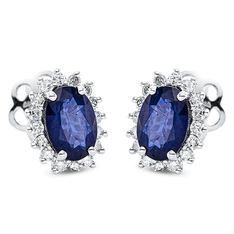 Ohrstecker 18 kt WG, 32 Brill. 0,20 ct, F-si, 2 Saphire 1,06 ct blau
