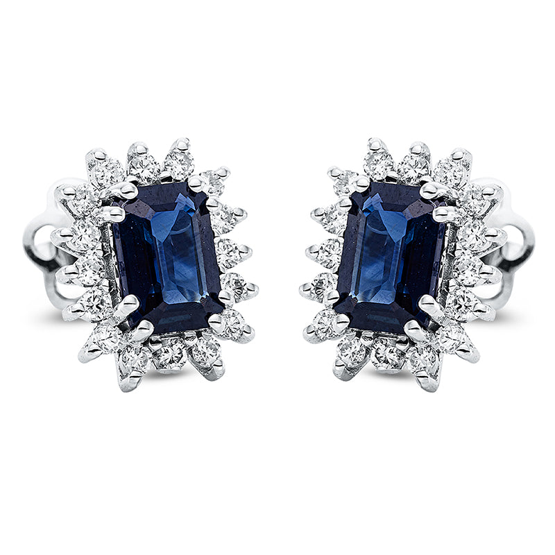 Ohrstecker 18 kt WG, 32 Brill. 0,28 ct, F-si, 2 Saphire 1,14 ct blau