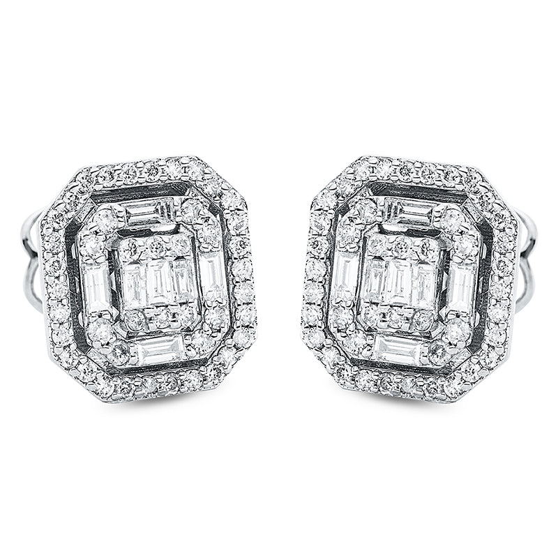 Ohrstecker 18 kt WG, 14 Bag. 0,23 ct, TW-si, 88 Brill. 0,36 ct, TW-si