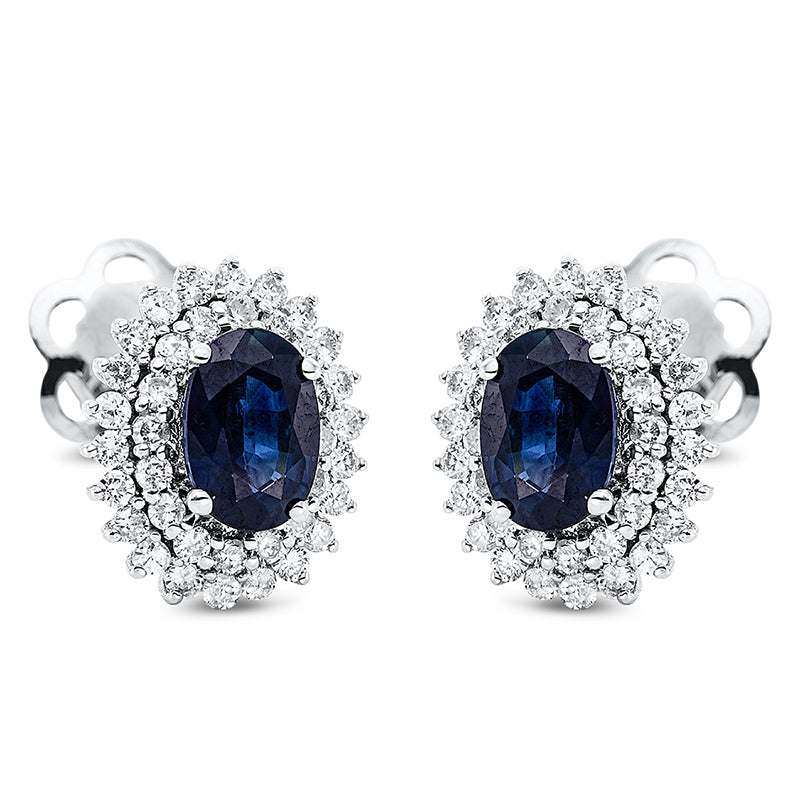 Ohrstecker 18 kt WG, 76 Brill. 0,46 ct, F-si, 2 Saphire 1,35 ct blau