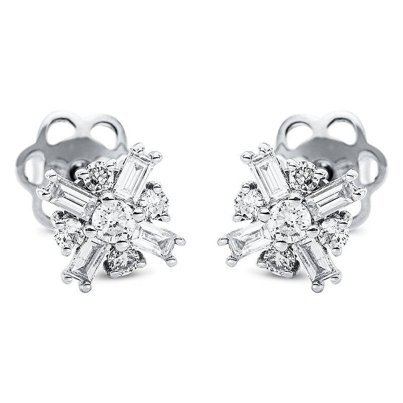 Ohrstecker 18 kt WG, 8 Bag. 0,17 ct, F-si, 10 Brill. 0,18 ct, F-si