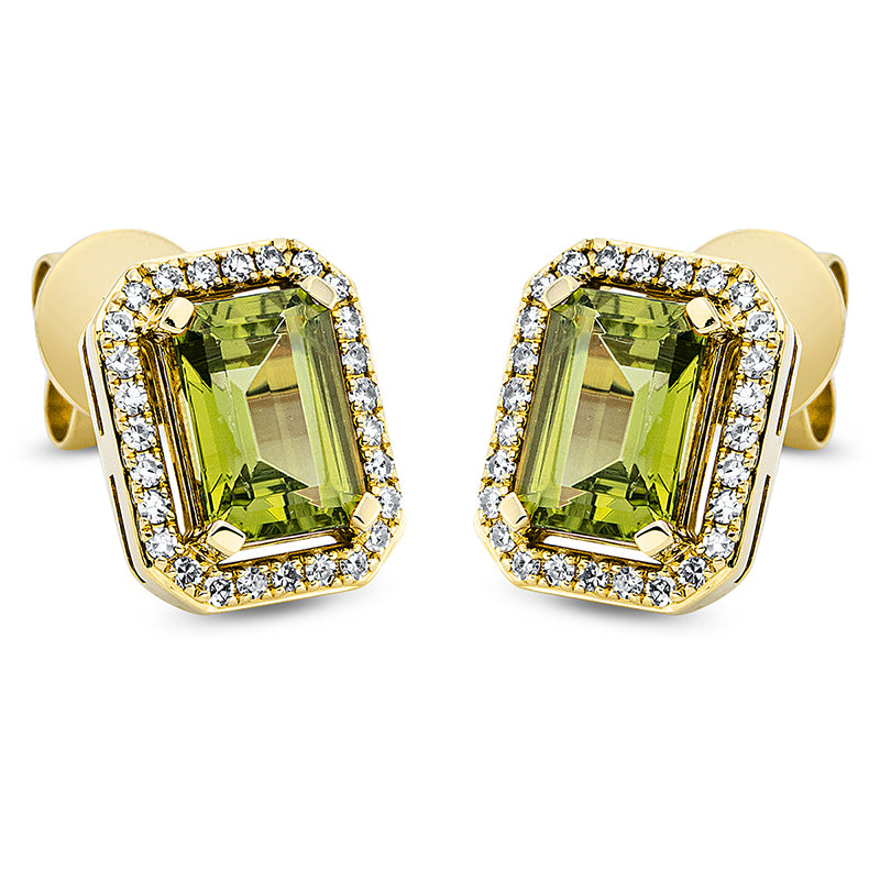 Ohrstecker 18 kt GG, 54 Dia. 0,20 ct, TW-si, 2 Peridot 2,33 ct grün