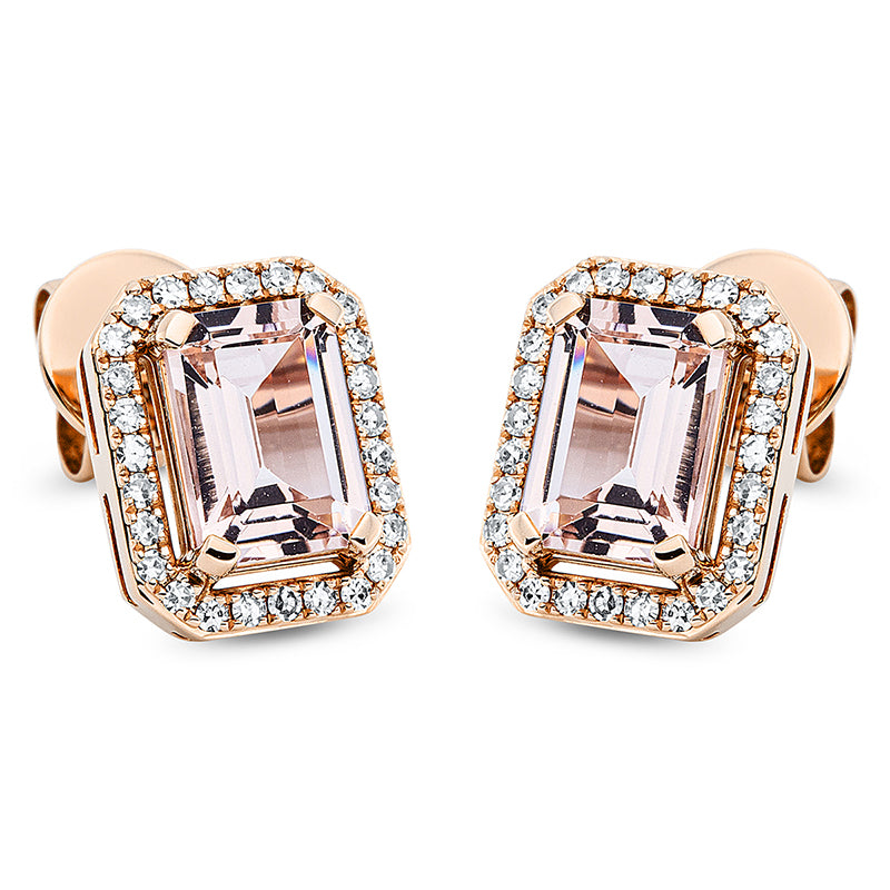 Ohrstecker 18 kt RG, 54 Dia. 0,20 ct, TW-si, 2 Morganit 1,82 ct rosa