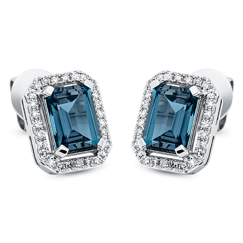 Ohrstecker 18 kt WG, 54 Dia. 0,20 ct, TW-si, 2 Topase 2,45 ct Lond. blue