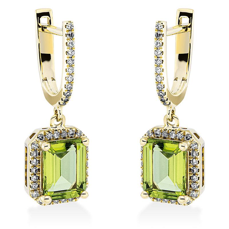 Ohrstecker 18 kt GG, 74 Dia. 0,30 ct, TW-si, 2 Peridot 3,23 ct grün