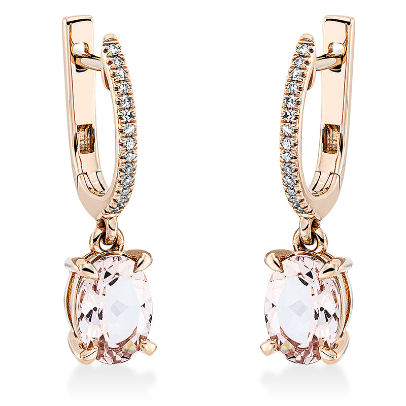 Ohrschmuck 18 kt RG, 30 Dia. 0,09 ct, TW-si, 2 Morganit 2,11 ct rosa