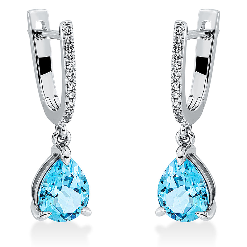 Ohrschmuck 18 kt WG, 24 Dia. 0,07 ct, TW-si, 2 Topase 2,35 ct blau