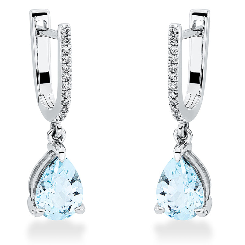 Ohrschmuck 18 kt WG, 24 Brill. 0,07 ct, TW-si, 2 Aquamarin 1,85 ct blau