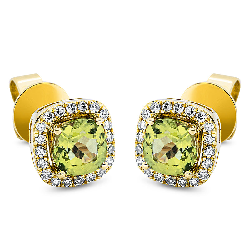 Ohrstecker 18 kt GG, 40 Dia. 0,16 ct, TW-si, 2 Peridot 1,28 ct grün