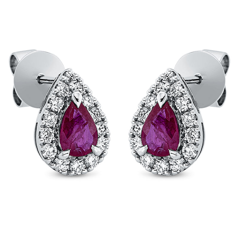 Ohrstecker 18 kt WG, 28 Brill. 0,40 ct, TW-si, 2 Rubine 0,85 ct rot
