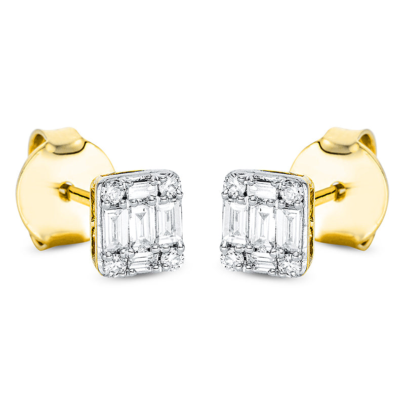 Ohrstecker 18 kt GG, 4 Bag. 0,03 ct, TW-si, 6 Bag. 0,12 ct, TW-si, 8 Brill. 0,03 ct, TW-si