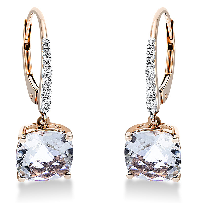 Ohrschmuck 18 kt RG, 14 Brill. 0,14 ct, TW-si, 2 Amethyste 3,99 ct grün