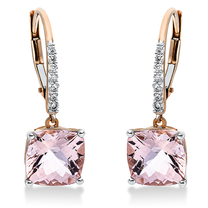 Ohrschmuck 18 kt RG, 14 Brill. 0,13 ct, TW-si, 2 Morganit 3,88 ct rosa