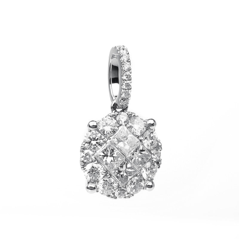 Anhänger 18 kt WG, 4 Princ. 0,44 ct, TW-vsi/si, 21 Brill. 0,58 ct, TW-vsi/si