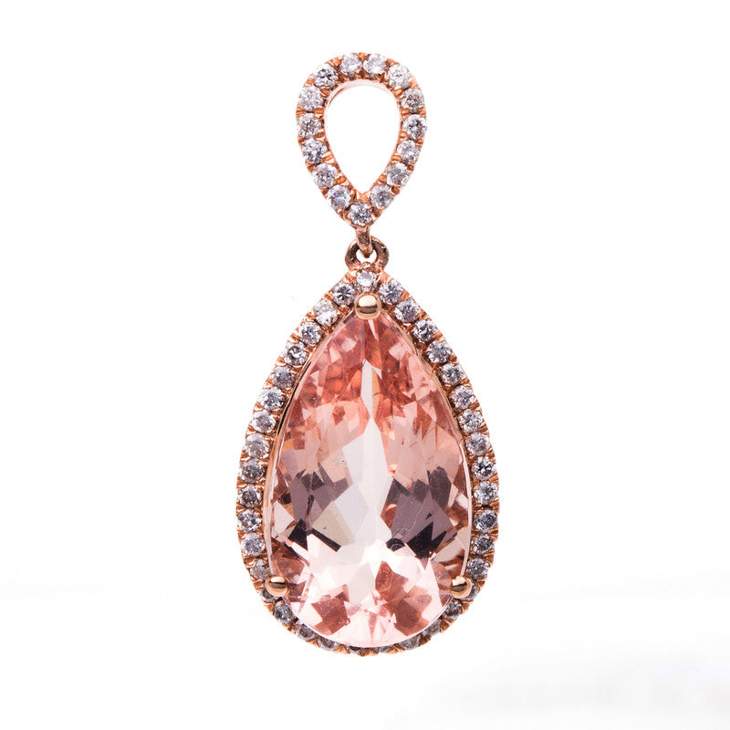 Anhänger 14 kt RG, mit Öse, 52 Brill. 0,27 ct, TW-si, 1 Morganit 4,33 ct rosé