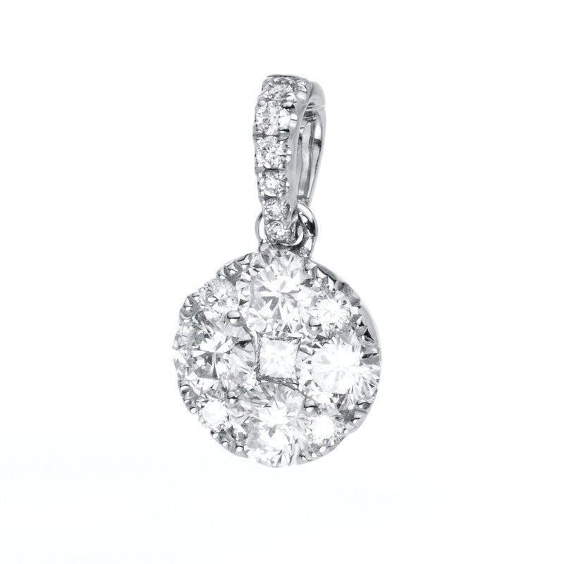 Anhänger 18 kt WG, mit Öse, 1 Princ. 0,03 ct, TW-si, 14 Brill. 0,58 ct, TW-si