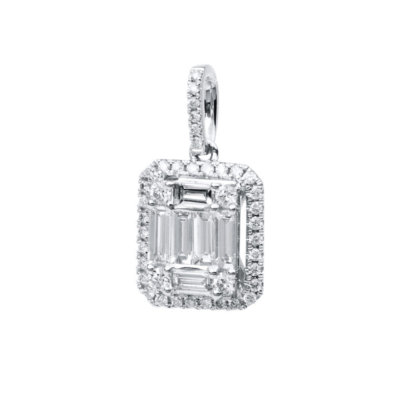 Anhänger 18 kt WG. mit Öse. 7 Baguette 0.30 ct. TW-si. 40 Brillanten 0.20 ct. TW-si