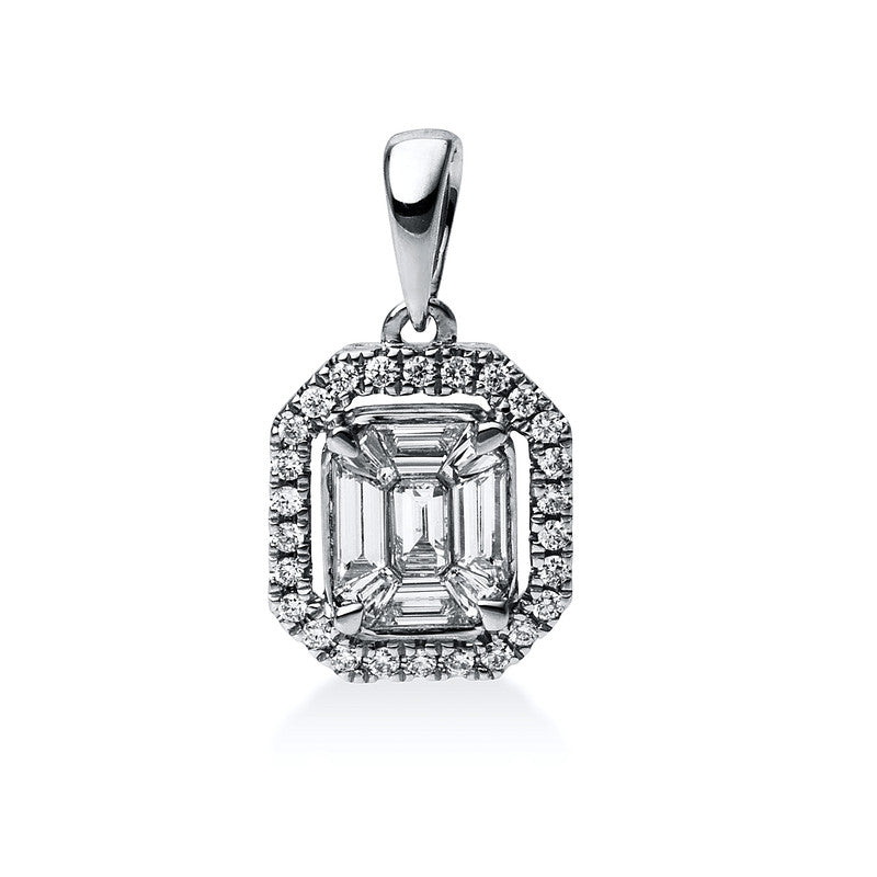 Anhänger 14 kt WG, mit Öse, 9 Bag. 0,36 ct, TW-si, 26 Brill. 0,10 ct, TW-si
