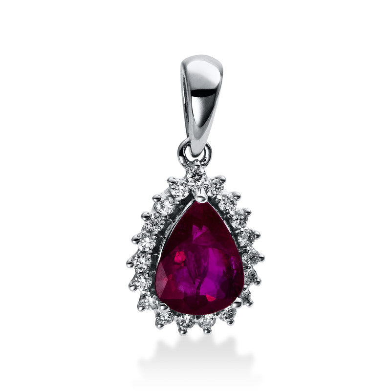 Anhänger 18 kt WG, mit Öse, 19 Brill. 0,17 ct, TW-si, 1 Rubin 1,35 ct rot