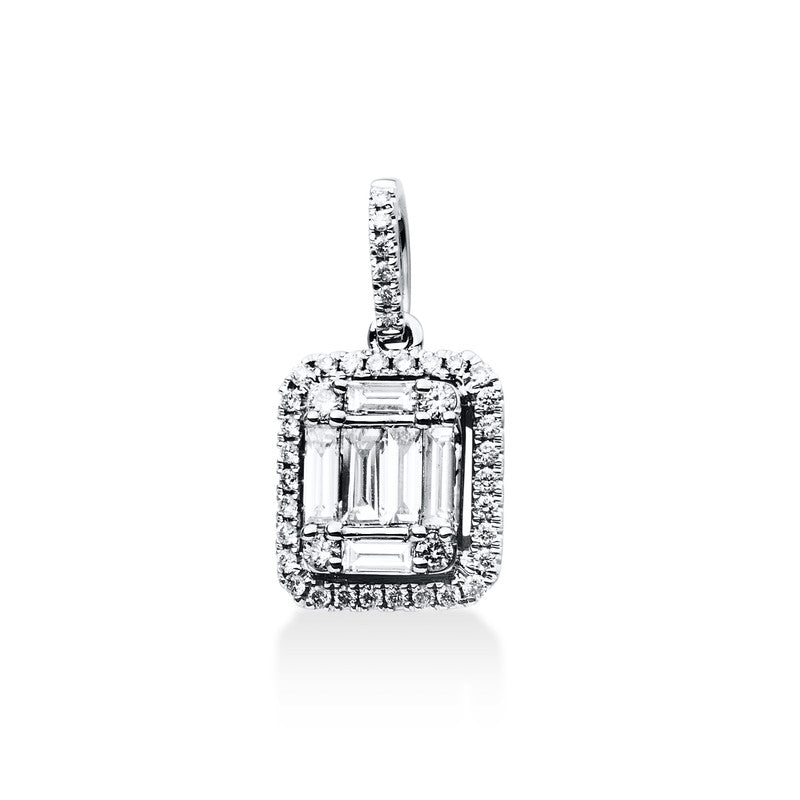 Anhänger 18 kt WG. mit Öse. 6 Baguette 0.32 ct. TW-si. 40 Brillanten 0.16 ct. TW-si
