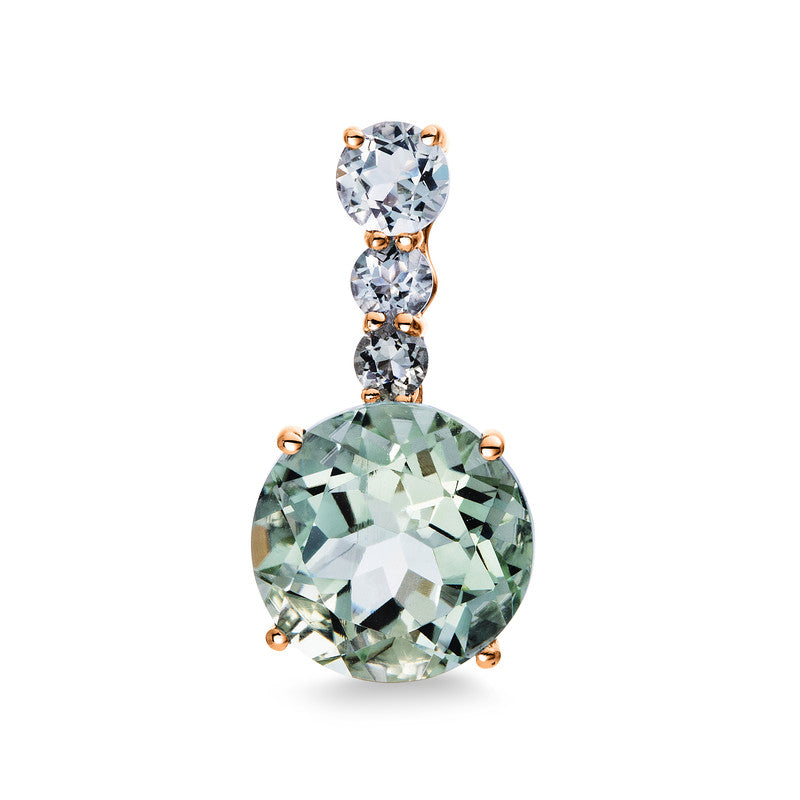 Anhänger 18 kt RG, 1 Amethyst 3,40 ct grün, 3 Amethyste 0,45 ct grün