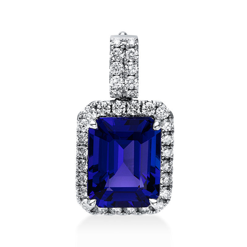 Anhänger 18 kt WG, mit Öse, 34 Brill. 0,82 ct, TW-si, 1 Tansanit 7,78 ct blau