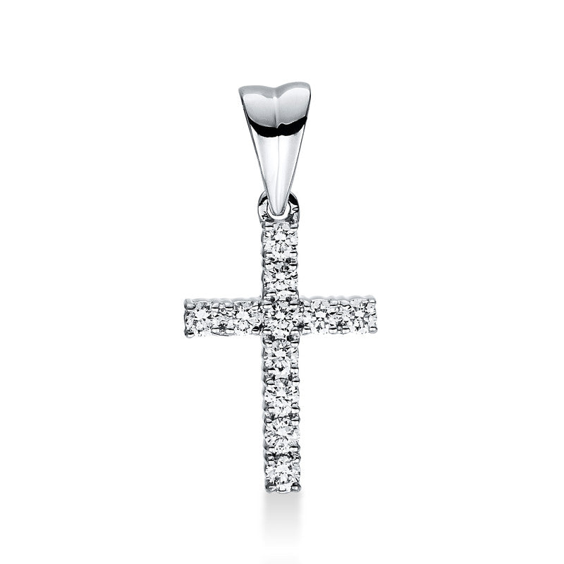 Anhänger 18 kt WG Kreuz. mit Öse. 11 Brillanten 0.15 ct. TW-si