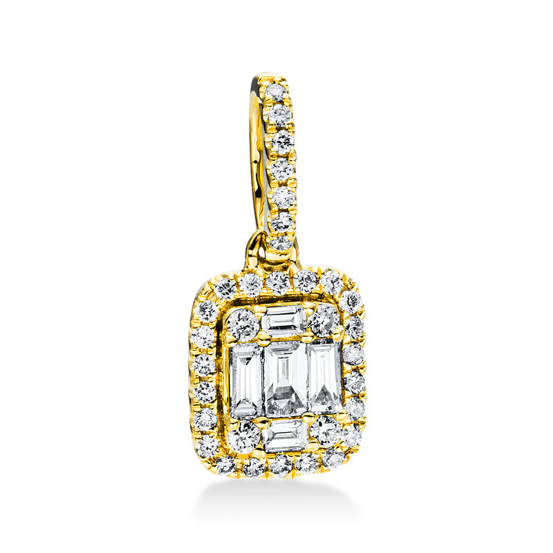 Anhänger 18 kt GG. Fassung rhodiniert. 5 Baguette 0.13 ct. TW-si. 33 Brillanten 0.11 ct. TW-si. H:14.7 mm. B:6.5 mm
