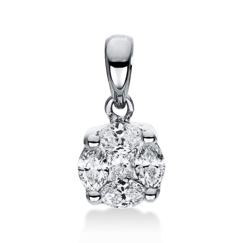 Anhänger 18 kt WG, 4 Nav. 0,32 ct, TW-si, 1 Princ. 0,07 ct, TW-si
