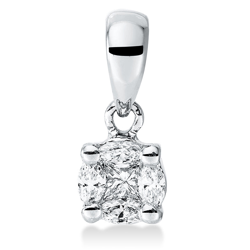 Anhänger 18 kt WG, mit Öse, 1 Princ. 0,05 ct, TW-si, 4 Nav. 0,10 ct, TW-si