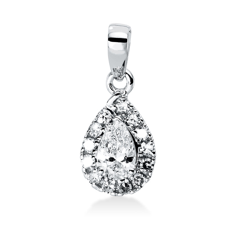 Anhänger 14 kt WG. mit Öse. 1 Tropfen 0.21 ct. TW-si. 13 Diamanten 0.11 ct. TW-si