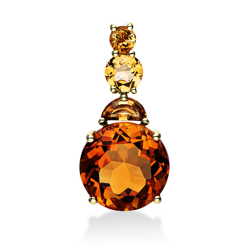Anhänger 4er-Krappe 18 kt GG. 1 Citrin 0.20 ct gelb. 1 Citrin 3.90 ct gelb. 2 Citrin 0.50 ct gelb. H:21.0 mm. B:10.1 mm. S:6.9 mm