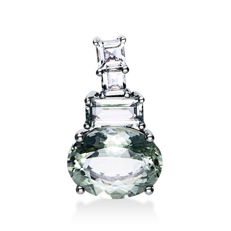 Anhänger 4er-Krappe 18 kt WG. 1 Amethyst 0.30 ct grün. 1 Amethyst 2.30 ct grün. 2 Amethyste 0.30 ct grün. H:17.2 mm. B:10.0 mm