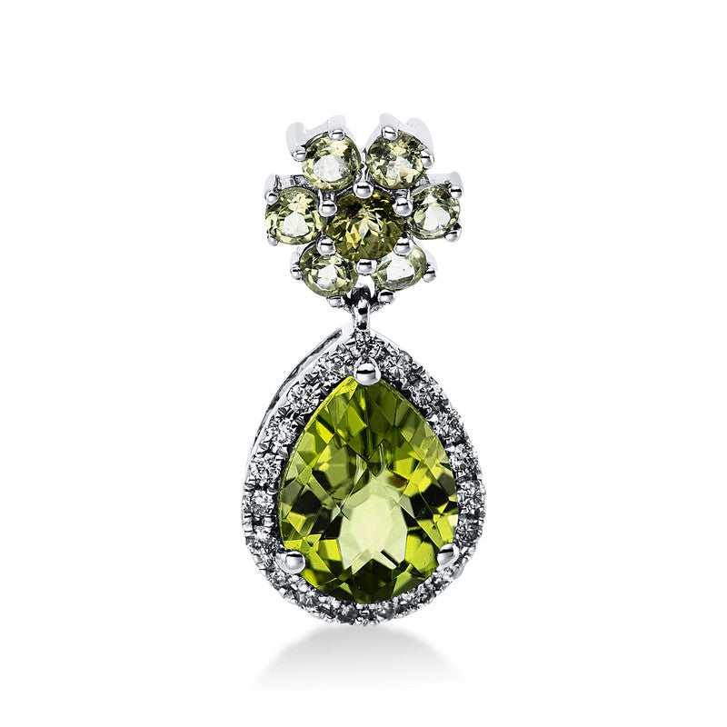 Anhänger 18 kt WG, 19 Brill. 0,12 ct, I-si, 8 Peridot 1,44 ct grün