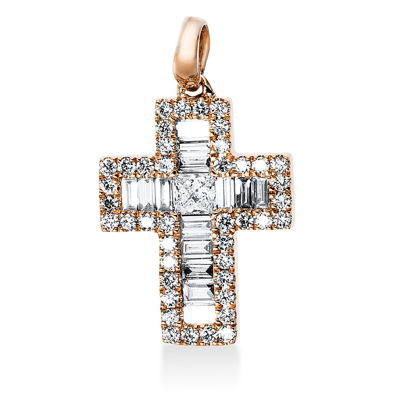 Anhänger 18 kt RG, mit Öse, 1 Princ. 0,09 ct, TW-si, 14 Trap. 0,22 ct, TW-si, 42 Brill. 0,21 ct, TW-si