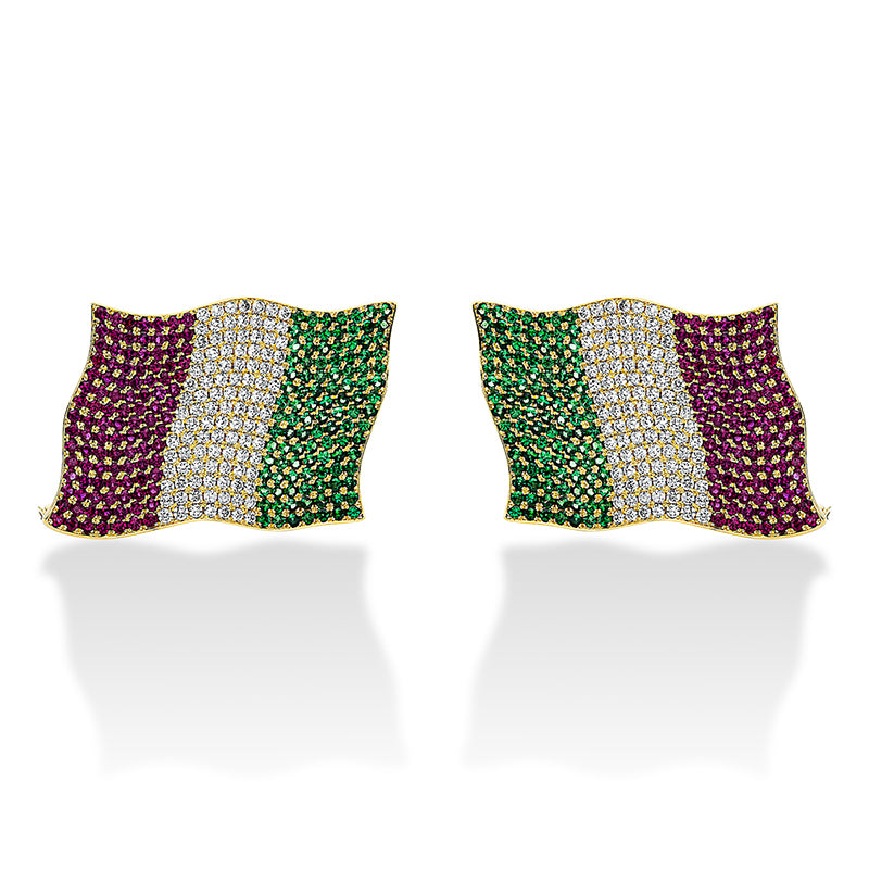 Brosche 18 kt GG, 105 Brill. 1,36 ct, TW-vsi/si, 105 Tsavorith 1,79 ct grün, 105 Rubine 1,83 ct rot