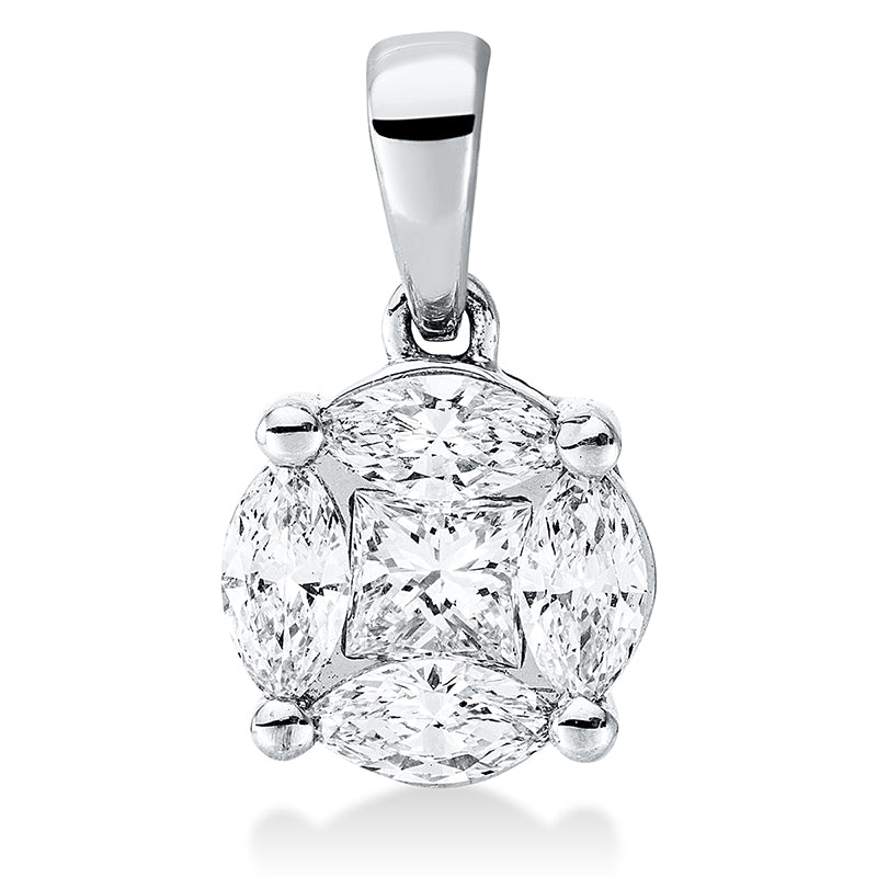 Anhänger 18 kt WG, mit Öse, 1 Princ. 0,15 ct, TW-si, 4 Nav. 0,32 ct, TW-si