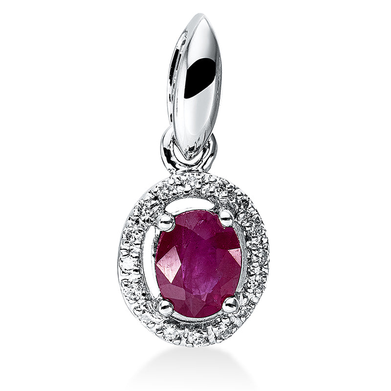 Anhänger 4er-Krappe 18 kt WG. mit Öse. 16 Diamanten 0.04 ct. TW-si. 1 Rubin 0.38 ct rot
