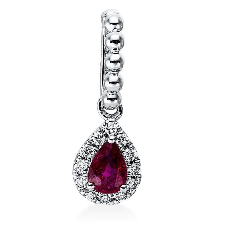Anhänger 18 kt WG, mit Öse, 12 Brill. 0,05 ct, TW-si, 1 Rubin 0,17 ct rot