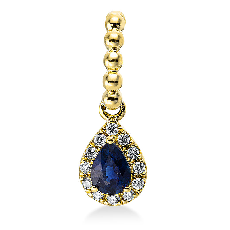 Anhänger 3er-Krappe 18 kt GG. mit Öse. 12 Brillanten 0.05 ct. TW-si. 1 Saphir 0.19 ct blau