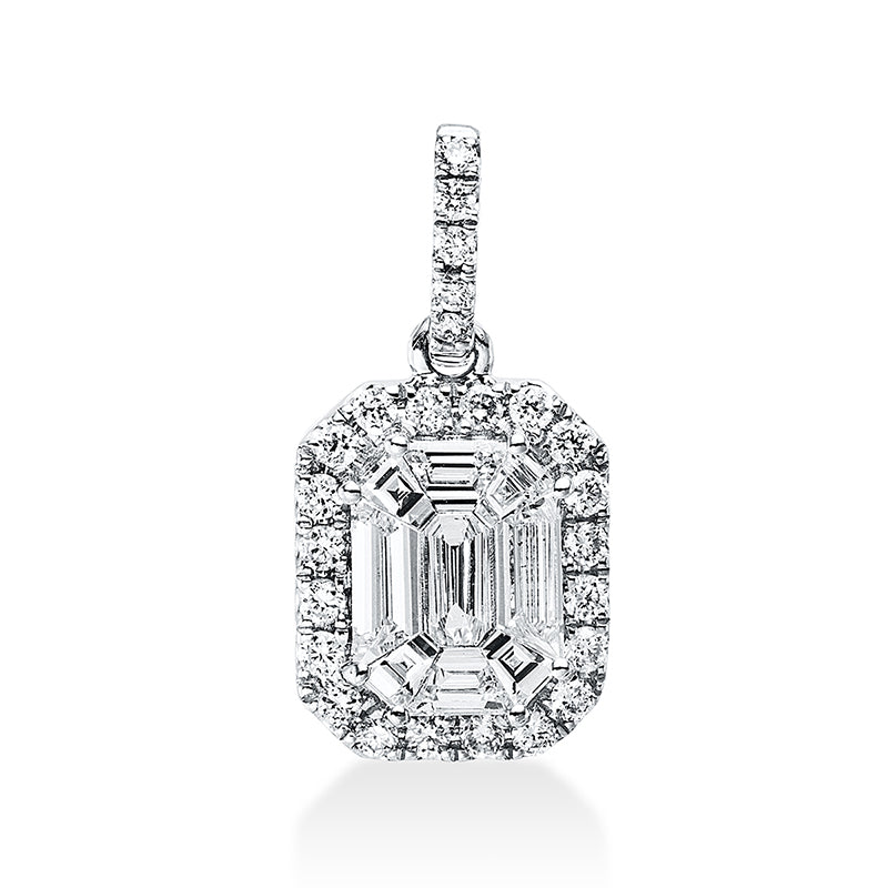 Anhänger 18 kt WG, mit Öse, 9 Trap. 0,37 ct, TW-vvs, 25 Brill. 0,16 ct, TW-si