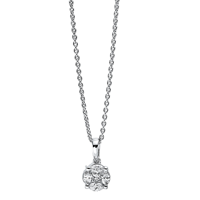 Anhänger 18 kt WG, mit Öse, 1 Princ. 0,07 ct, TW-si, 4 Nav. 0,21 ct, TW-si