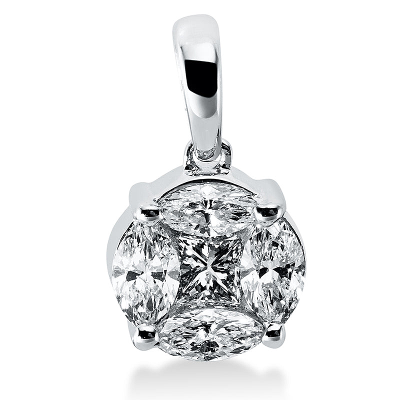 Anhänger 18 kt WG, mit Öse, 1 Princ. 0,11 ct, TW-si, 4 Nav. 0,33 ct, TW-si