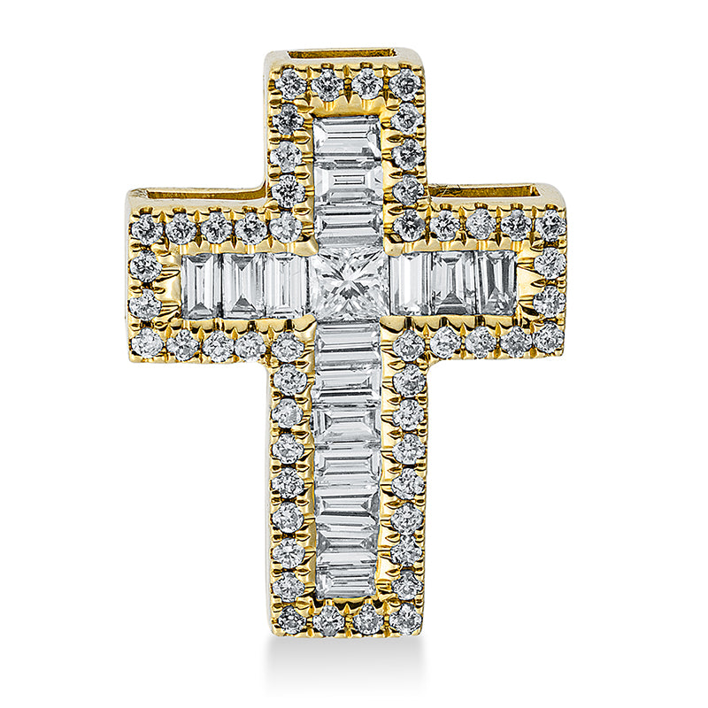 Anhänger 18 kt GG, 15 Bag. 0,32 ct, TW-si, 1 Princ. 0,06 ct, TW-si, 52 Brill. 0,11 ct, TW-si