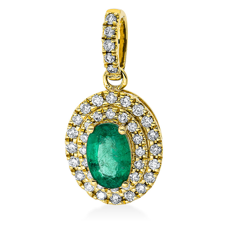 Anhänger 4er-Krappe 18 kt GG. mit Öse. 41 Brillanten 0.18 ct. TW-pi. 1 Smaragd 0.45 ct grün. H:18.0 mm. B:8.8 mm. S:5.4 mm