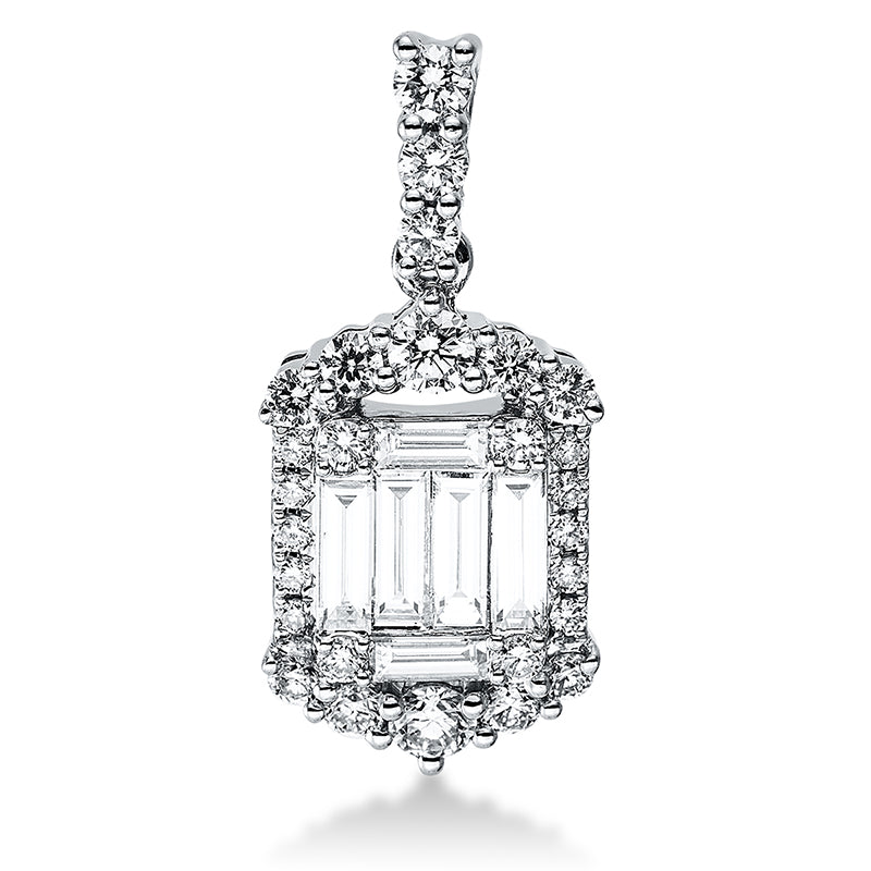 Anhänger 18 kt WG, mit Öse, 2 Bag. 0,11 ct, TW-vsi, 4 Bag. 0,34 ct, TW-vsi, 27 Brill. 0,53 ct, TW-si