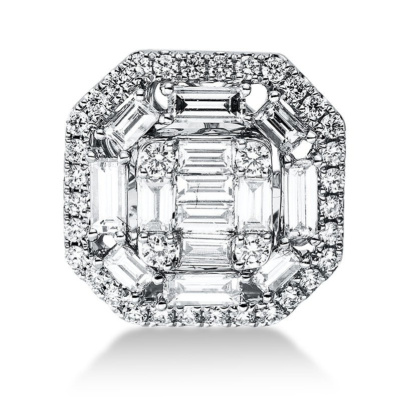 Anhänger 18 kt WG, 14 Bag. 0,59 ct, TW-vsi, 36 Brill. 0,23 ct, TW-si