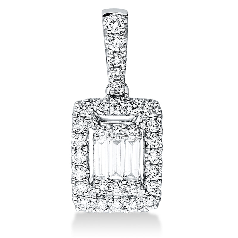 Anhänger 18 kt WG, mit Öse, 3 Bag. 0,06 ct, TW-vsi, 31 Brill. 0,14 ct, TW-si